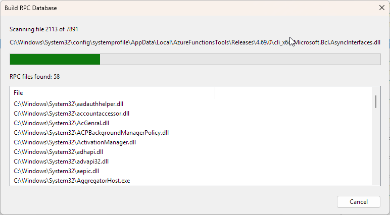 RpcViewer scanning system folders to build the RPC interface database